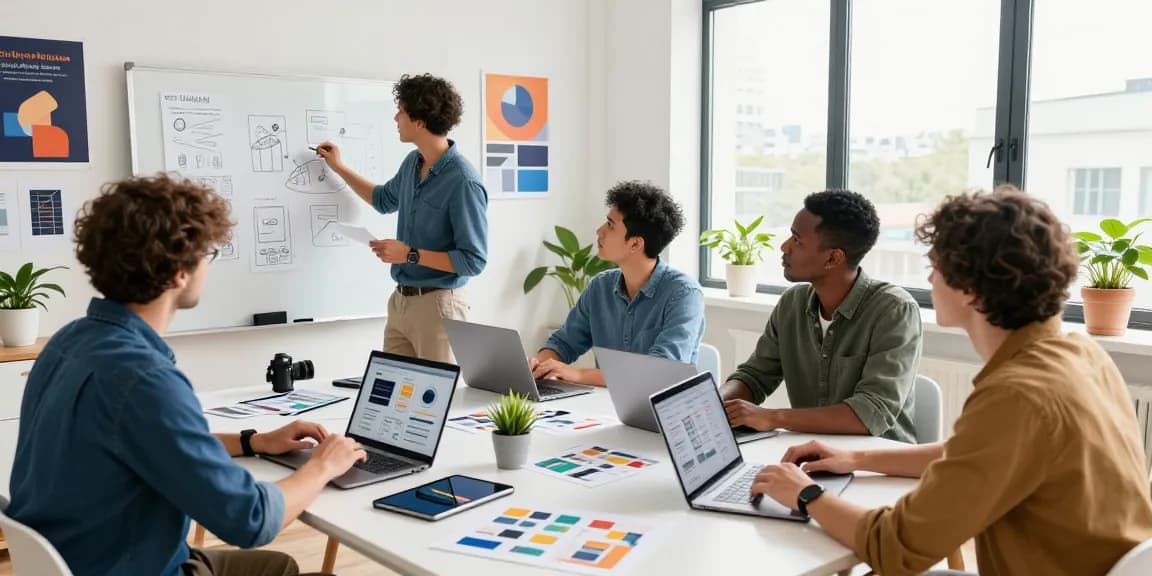 Création de designs modernes par l'équipe Sanumwebdesign dans un studio lumineux et inspirant.