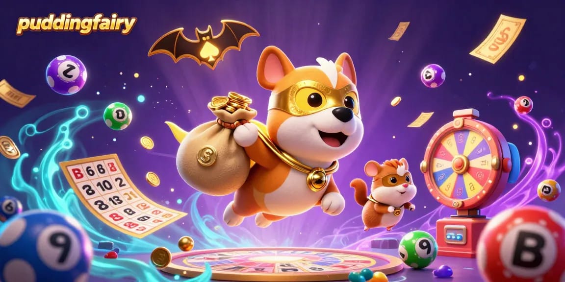 Engage with puddingfairy in an illustration featuring a superhero dog amidst colorful casino elements.