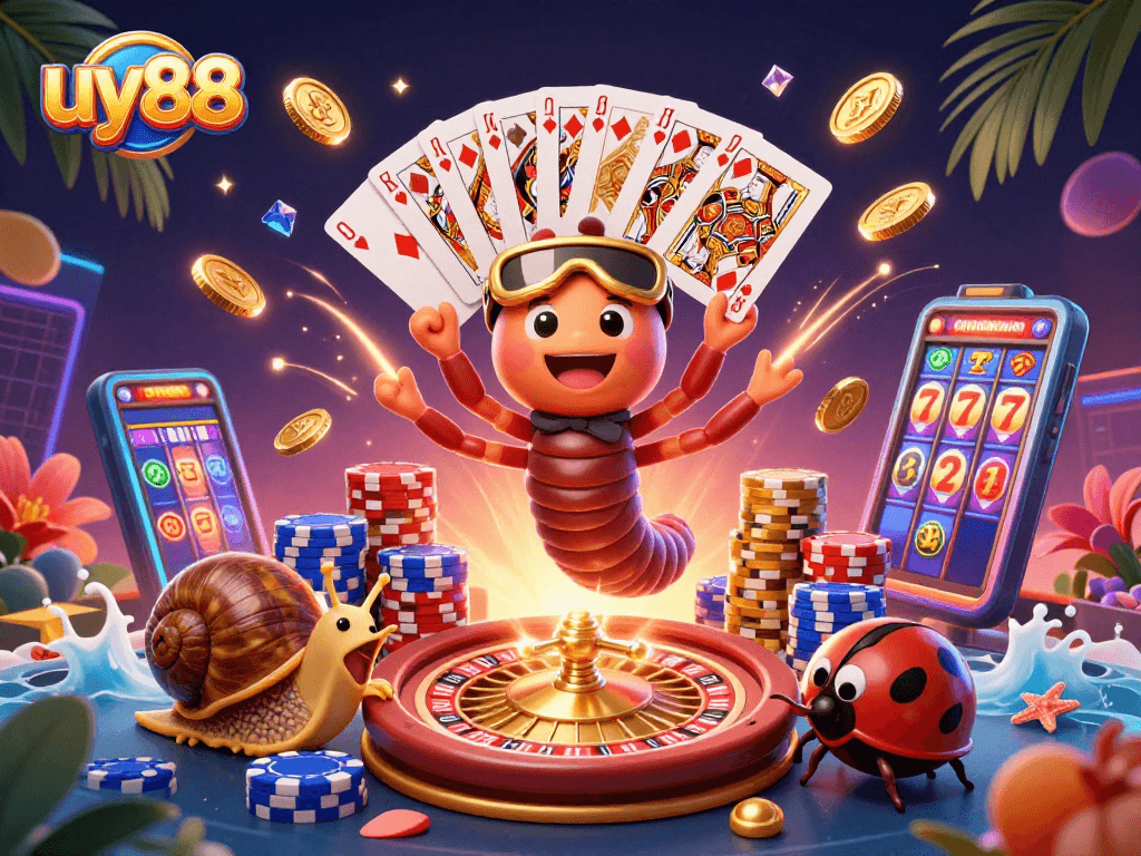 Join the action at uy88 with colorful characters celebrating casino excitement.