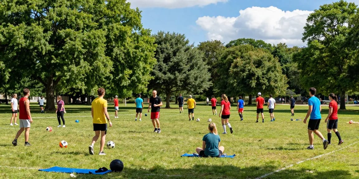 Engaging outdoor sports activities showcasing thể thao nổ hũ in a sunny park scene.