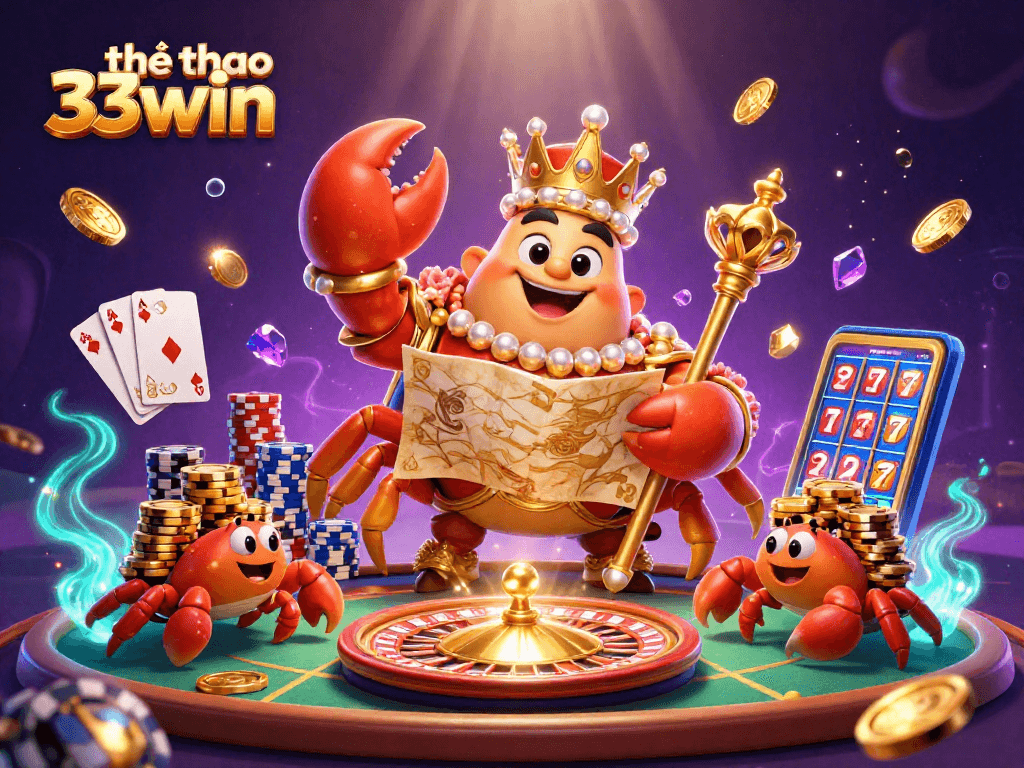 Experience thể thao 33win with a golden crab emperor, dynamic betting elements, and vibrant casino action.