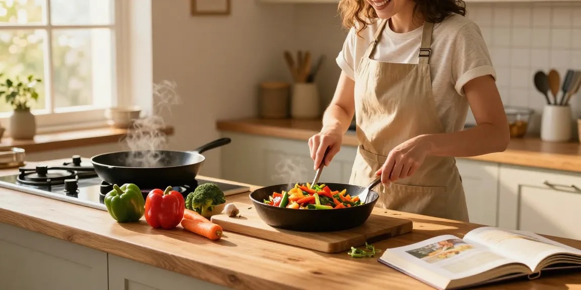 Découvrez des astuces cuisine en pleine préparation d'un plat coloré.
