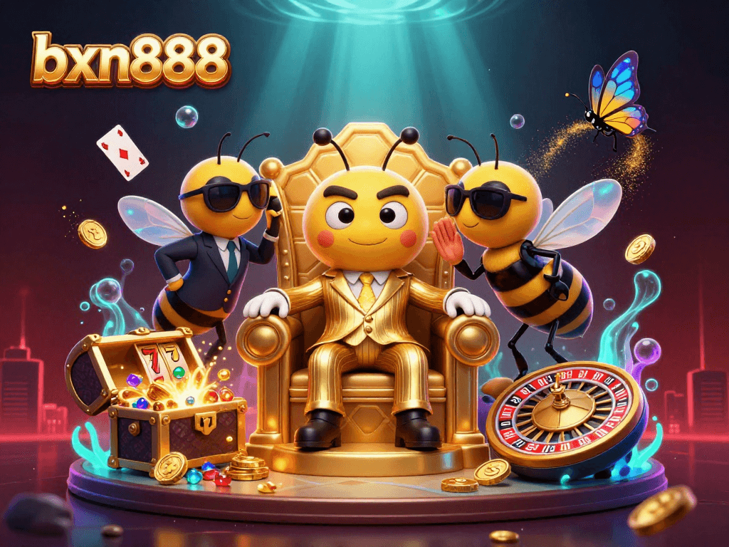 Experience exciting gaming with bxn888, featuring a cartoon mob boss in a casino-themed underwater world.